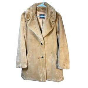 Abercrombie & Fitch Women’s Tan Faux Fur Coat Jacket Size L Long Teddy Winter